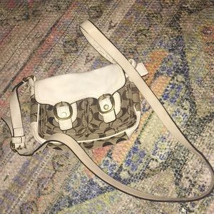 White and tan Coach crossbody